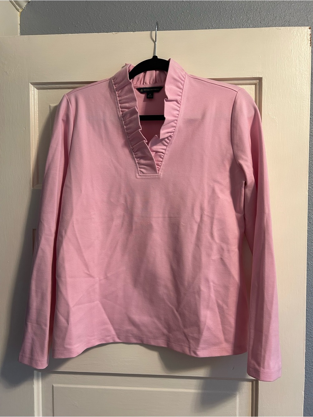 Brooks Brothers Pink Ruffle V-Neck Long Sleeve Top